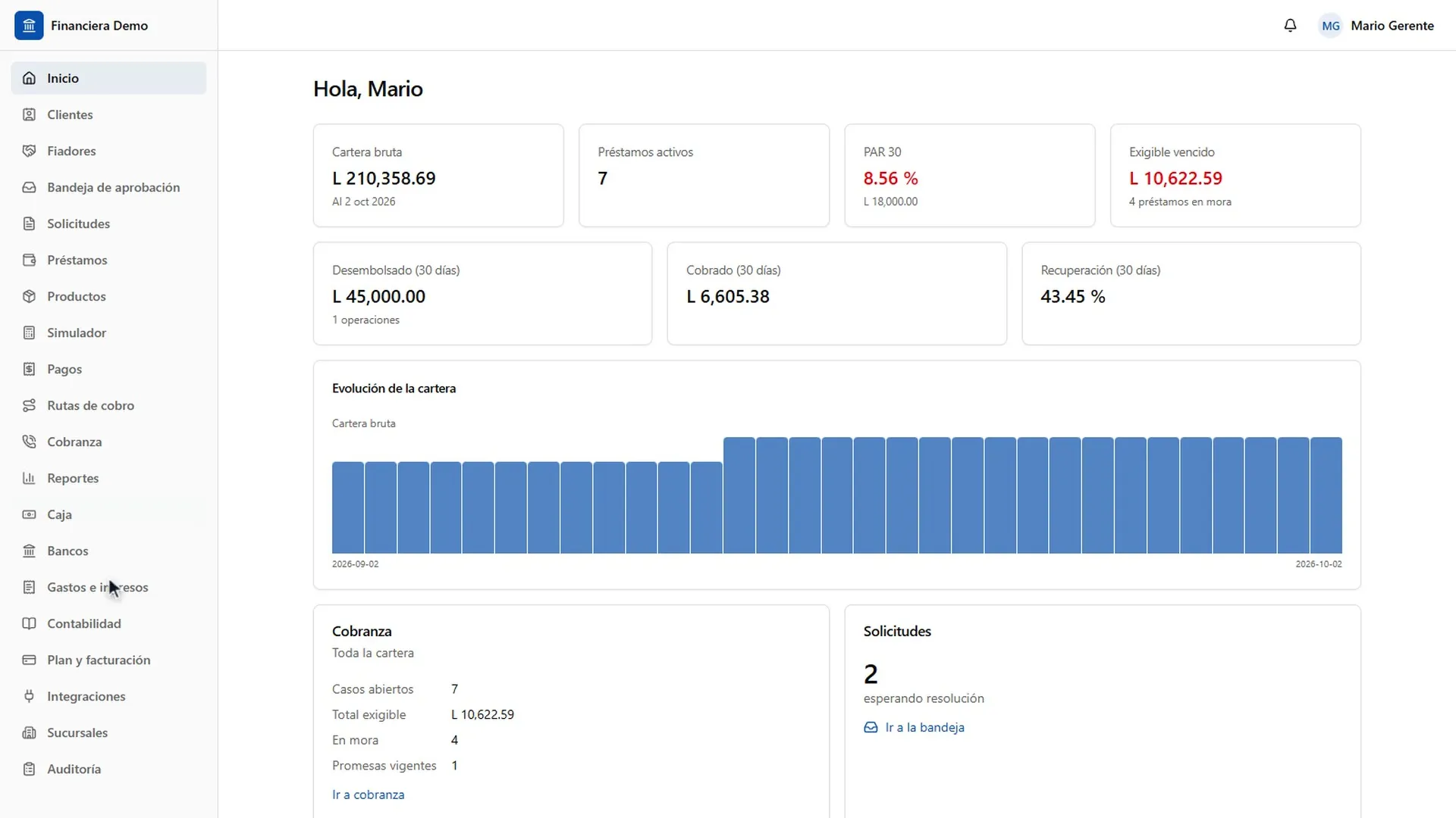 Captura de Fin SaaS — Plataforma para Financieras